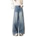 Women's Clothing Light Blue Wide Leg Jeans New Style High Waist Design Loose Slim Straight Long Pants_mkmklike.com