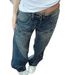 Women's Retro Patchwork Flared Jeans Low Waist Wide Leg Pants Versatile Floor-Length Casual Denim for Spring And Autumn_mkmklike.com