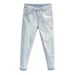 Men's Washed Distressed Cropped Jeans Light Color Versatile Straight Leg Ice Silk Stretch Slim Fit 2025 New Style_mkmklike.com