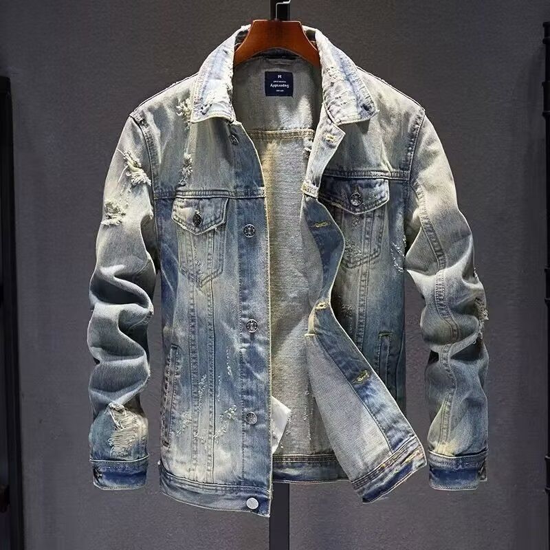 European Style Retro Slim Fit Blue Men's Coat Youth Versatile Ins Trendy Denim Jacket_mkmklike.com