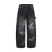 Men's Unique Design Scimitar Pigeon Print Jeans Street Style Punk Washed Logging Workwear Wide-Leg Pants_mkmklike.com