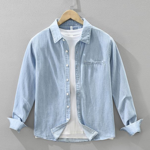 Retro Denim Long Sleeved Shirt For Men, Fashionable And Versatile, Artistic And Casual Loose Top_mkmklike.com