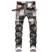 Men's Clothing Colorful Personalized Fashion Printed Patchwork Plaid Stretch Small Straight Street Fashion Jeans_mkmklike.com