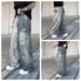 Men's Retro Patchwork Washed Denim Jeans - Loose Straight Fit With Leopard Print & Distressed Details_mkmklike.com