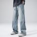 Men’s Vintage Washed Denim Pants – Relaxed Wide-Leg Dad Jeans With Distressed Details, Comfortable Cotton Blend For Casual & Streetwear_mkmklike.com