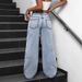 High Waist Straight Jeans For Women – Bow Embroidered Loose Fit Denim Pants (Azure, S-XL)_mkmklike.com