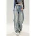 American Retro Ripped Jeans For Women, Summer 2026, Petite Straight Loose Floor-length Wide-leg Pants_mkmklike.com