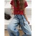 ICC Early Spring New Model Washed Faded Simple Women's Drawstring Loose Wide-leg Jeans 10250_mkmklike.com