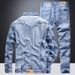 Northfold Light Blue Denim Suit Men Slim Fit Korean Style Stretch Two-Piece Set 2025 Spring Autumn Trendy Jacket Coat_mkmklike.com