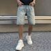 Men's Clothing Summer Mid Length Pants Trendy Brand Patch Hole Five Point Denim Shorts Men Ins Handsome Trendy Half Length Pants Youth Five_mkmklike.com