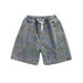 Men's Clothing Summer Retro Small Wrinkle Chrysanthemum Blue Denim Shorts Men's Street Loose Drawstring Five Point Beach Pants Trendy_mkmklike.com