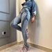Women's Clothing Retro Slim Fit High Waist Stitching Contrast Color Skinny Jeans Trousers_mkmklike.com