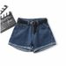 Women's High-Waisted Denim Shorts Summer 2022 Style Loose Fit Slimming Rolled up Hem A-Line Wide Leg Hot Pants Hot Girl Look_mkmklike.com