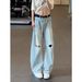 Men's High Street Vibe Trendy Yellow Mud Dyed Washed Distressed Jeans Loose Straight Wide Leg Pants American Retro Style_mkmklike.com