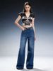 K Fashionable Retro High Waisted Loose Straight Leg, Floor Hugging Women's Jeans_mkmklike.com