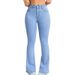 Women's Clothing Retro Flared High-Waisted Jeans – Stretch Denim Bootcut Pants With 70s Vintage Vibes (Light Blue)_mkmklike.com