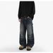 FUIV American Style Jeans Men's Summer Design Sense Fashion Trend Washed And Worn Workwear Wide Straight Leg Pants_mkmklike.com