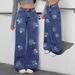 Women's Clothing Floral Rhinestone Loose Floral Rhinestone Embroidered High Waist Straight Leg Jeans - Loose Fit Denim Pants For Casual & Streetwear_mkmklike.com