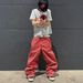 Men's American Retro Red Letter All over Jacquard Jeans Wide Leg Straight Leg Trousers Light Luxury Trendy Street Style_mkmklike.com