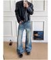 Men's Selvedge Blue Washed Whiskered Jeans Loose Straight Leg American Retro Style Casual Slimming Wide Leg Trousers_mkmklike.com