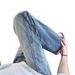 Men's Black Lightning Wash Slim Fit Straight Leg Jeans With Slight Flare For Autumn Winter Fashion_mkmklike.com