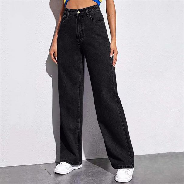 Women's High-Waisted Straight Leg Jeans – Stretch-Free Cotton Blend, Relaxed Fit For Petite & Plus Size (Black/Deep Blue/Light Blue)_mkmklike.com