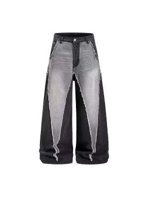 Unisex Distressed Denim Pants – High Street Washed Wide-Leg Jeans With Deconstructed Paneling (S-Xxxl)_mkmklike.com