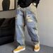 Men's Clothing Niche Retro Dirty Wash Old Paint Ripped Jeans Men's Trendy Brand Handsome Big Machete Wide Leg Mopping Long Pants_mkmklike.com