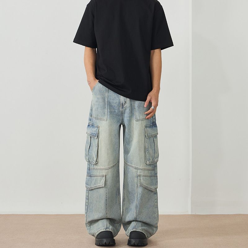 Men's Clothing LKTM Men's & Archer0603 & Fashion Brand Multi Pocket Stitching Design Workwear Jeans Men And Women Street Versatile Straight Trousers_mkmklike.com