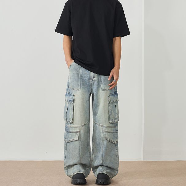 Men's Clothing LKTM Men's & Archer0603 & Fashion Brand Multi Pocket Stitching Design Workwear Jeans Men And Women Street Versatile Straight Trousers_mkmklike.com