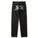 Men's Clothing High Street Hip Hop Flying Dog Print Jeans - Loose Fit Straight Leg Casual Trousers For Teen Boys (Black With White/Yellow Dog Print)_mkmklike.com