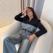 Women's Clothing Stitching Denim Jumpsuit High Waist Casual Straight Denim High Waist Straight Leg Casual Overalls Long Sleeve Stitching Design_mkmklike.com