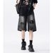 Men's Distressed Denim Shorts, Lightweight Ripped Knee-Length Cargo Shorts With Multiple Pockets, Loose Fit Streetwear Hip Hop Style Summer Shorts_mkmklike.com
