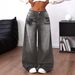 Vintage Washed High-Waisted Wide-Leg Jeans With Embroidery Detail – Relaxed Fit Distressed Denim Pants For Women_mkmklike.com