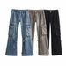 Women's Workwear Straight Leg Jeans - Mid Rise Stretch Denim Pants For Street Style Fashion (Black, Coffee, Peacock Blue)_mkmklike.com