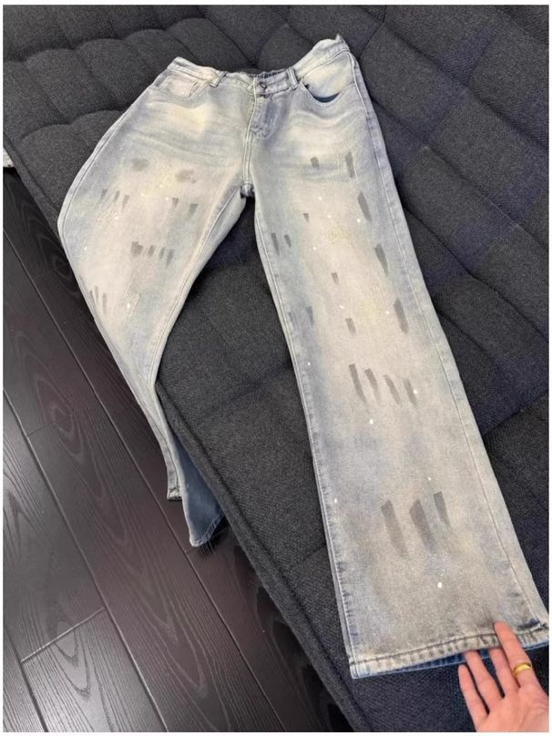 Wukong Youhuo Men's Trendy American Style Washed Distressed Curved Blade Jeans Loose Fit Street Style Versatile Trousers Clean Fit_mkmklike.com