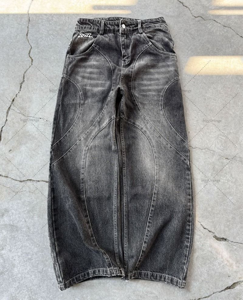 Gothic Punk Cargo Pants - Y2K Harajuku Vintage Washed Wide-Leg Jeans With Distressed Details_mkmklike.com