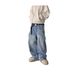 Men's Clothing New Style Splicing Spring And Summer Trend High Street Retro Washed Distressed Light Blue Slim Wide Leg Denim Men's Pants_mkmklike.com