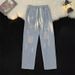 Summer Lightweight Loose Straight Wide-leg Trendy Ripped Jeans For Men, Casual And Versatile High Street Denim Pants_mkmklike.com