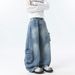 American Silhouette Wide-leg Jeans Men's Spring And Autumn New Trendy Brand Loose Washing Tooling Youth Scimitar Trousers_mkmklike.com