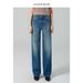 Women's High Waist Straight Leg Jeans – Slim Fit Stretch Denim Pants, Retro Blue Wash, Comfortable & Flattering_mkmklike.com