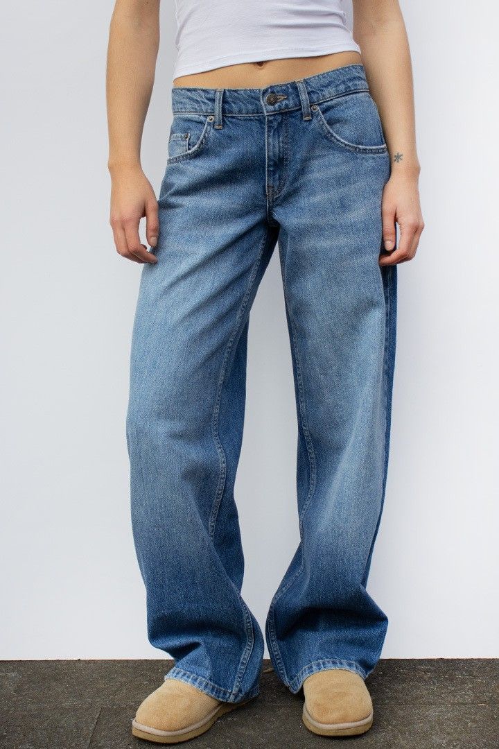 Women's Clothing Simple Mid Waist Non Elastic Straight Denim Trousers_mkmklike.com