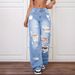 Distressed Denim Jeans For Women - High Waist Straight Leg Ripped Jeans With Vintage Wash In Blue & Grey_mkmklike.com