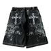 Heavy Embroidery Rhinestone Denim Shorts Trendy Harajuku Style For Men And Women Dark Color Style_mkmklike.com