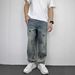Autumn Casual Handsome Heavy Washed Retro Embroidered Jeans Men's Straight Loose Versatile Wide Leg Pants_mkmklike.com