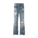 Men's High-Waist Flared Jeans Trendy High Street Style Cross Border American Retro Washed Blue Ripped Pants Floor Length_mkmklike.com