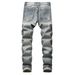Men's Clothing New Cross Border Men's Clothing Ripped Straight Slim Non Elastic Jeans Many Tattered Men_mkmklike.com