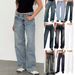 Women's Straight Leg Stretch Denim Jeans - High Waist Comfort Fit, Classic Washed Colors, All-Day Wear For Work & Casual_mkmklike.com