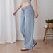 Women's Casual Trendy Straight Leg Jeans Button Detail Loose Fit Solid Color Commuter Versatile Pants Fashion_mkmklike.com