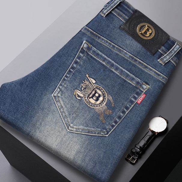 High-end Embroidered Jeans Men's Autumn And Winter Thick Slim-fitting Straight Small Feet Casual Versatile Pants_mkmklike.com